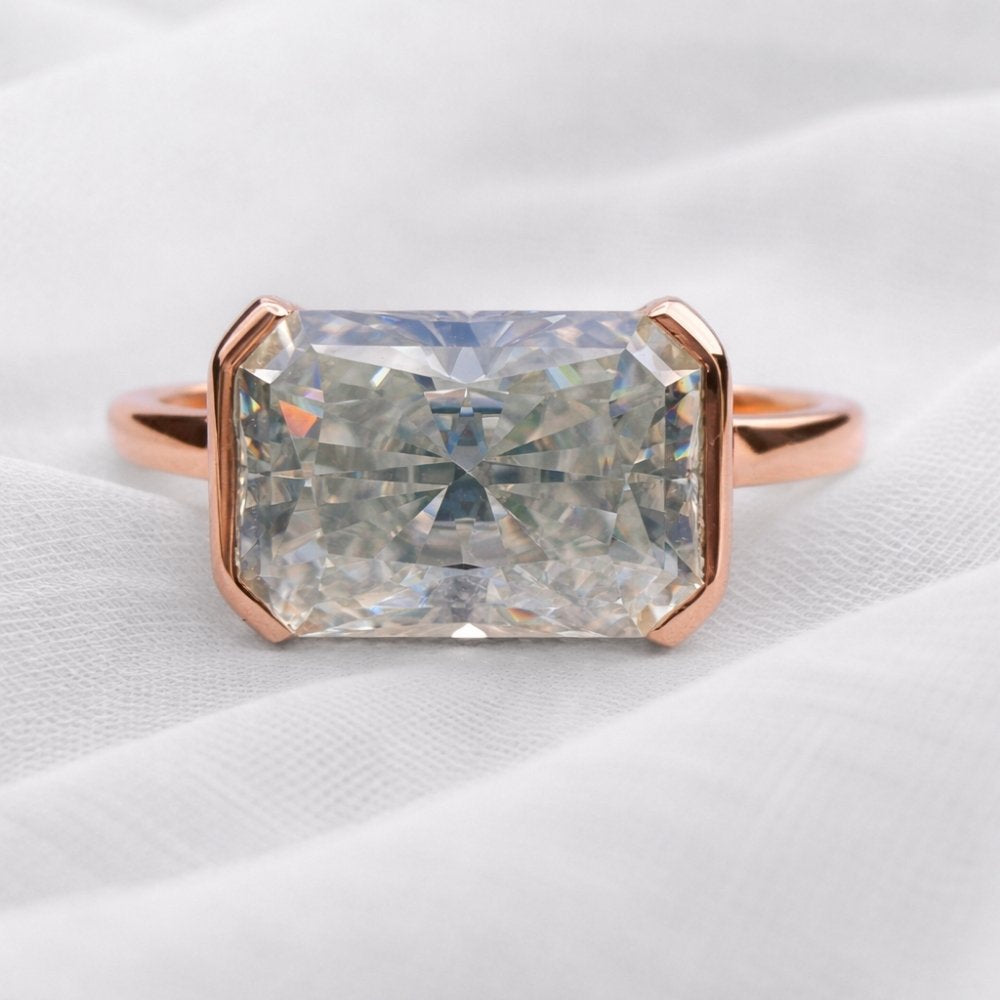 Signature Geo East West Half Bezel Radiant Cut 1.5-2ct Moissanite Ring image 7