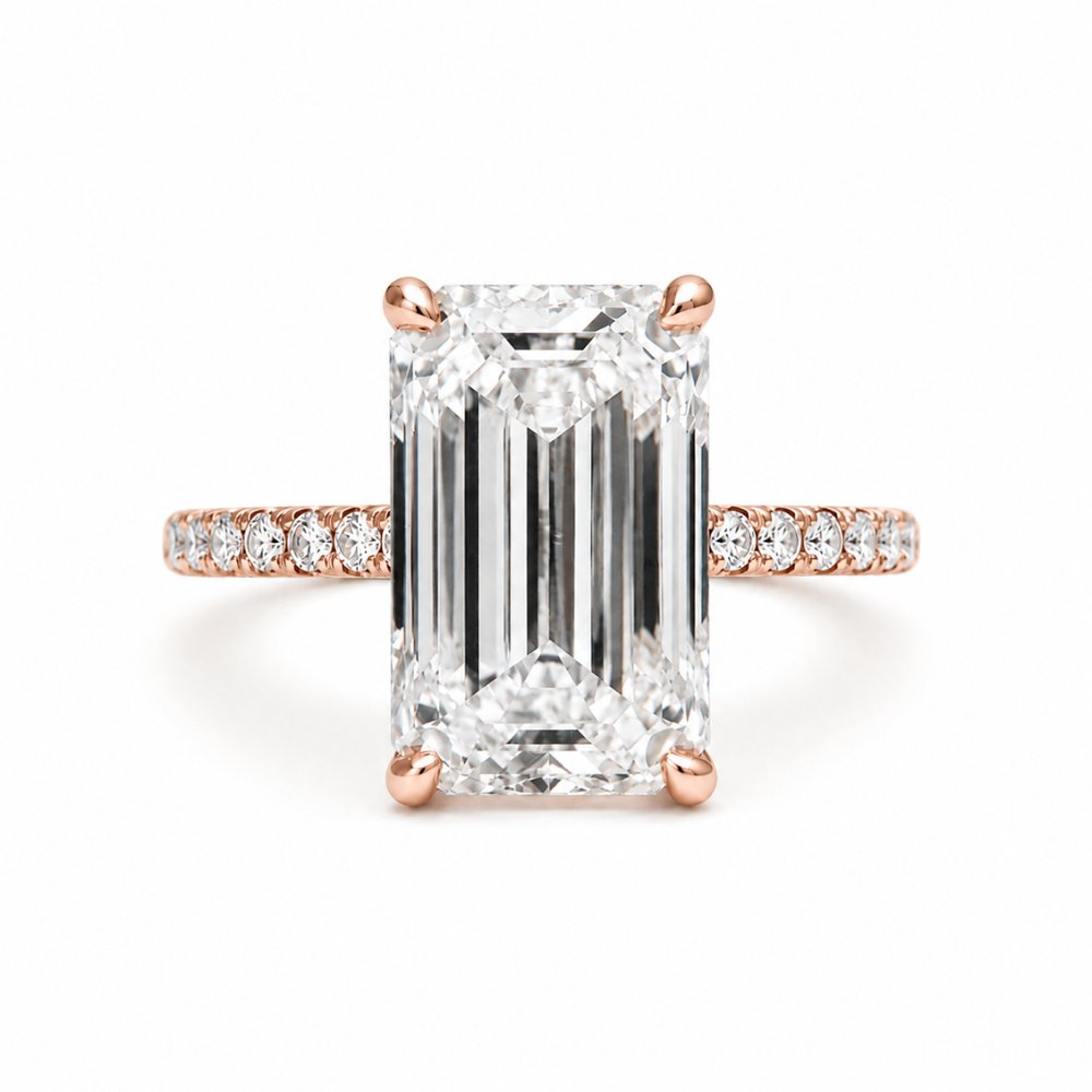 Signature Isabelle Emerald Cut 4ct Pave Cathedral Setting Ring image 7