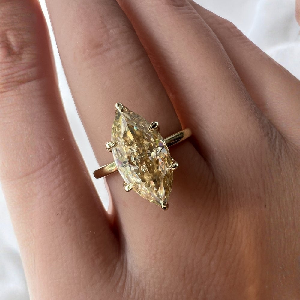Lia 3ct Champagne Moissanite Marquise Cut Tulip Setting Ring - M & F Series image 1