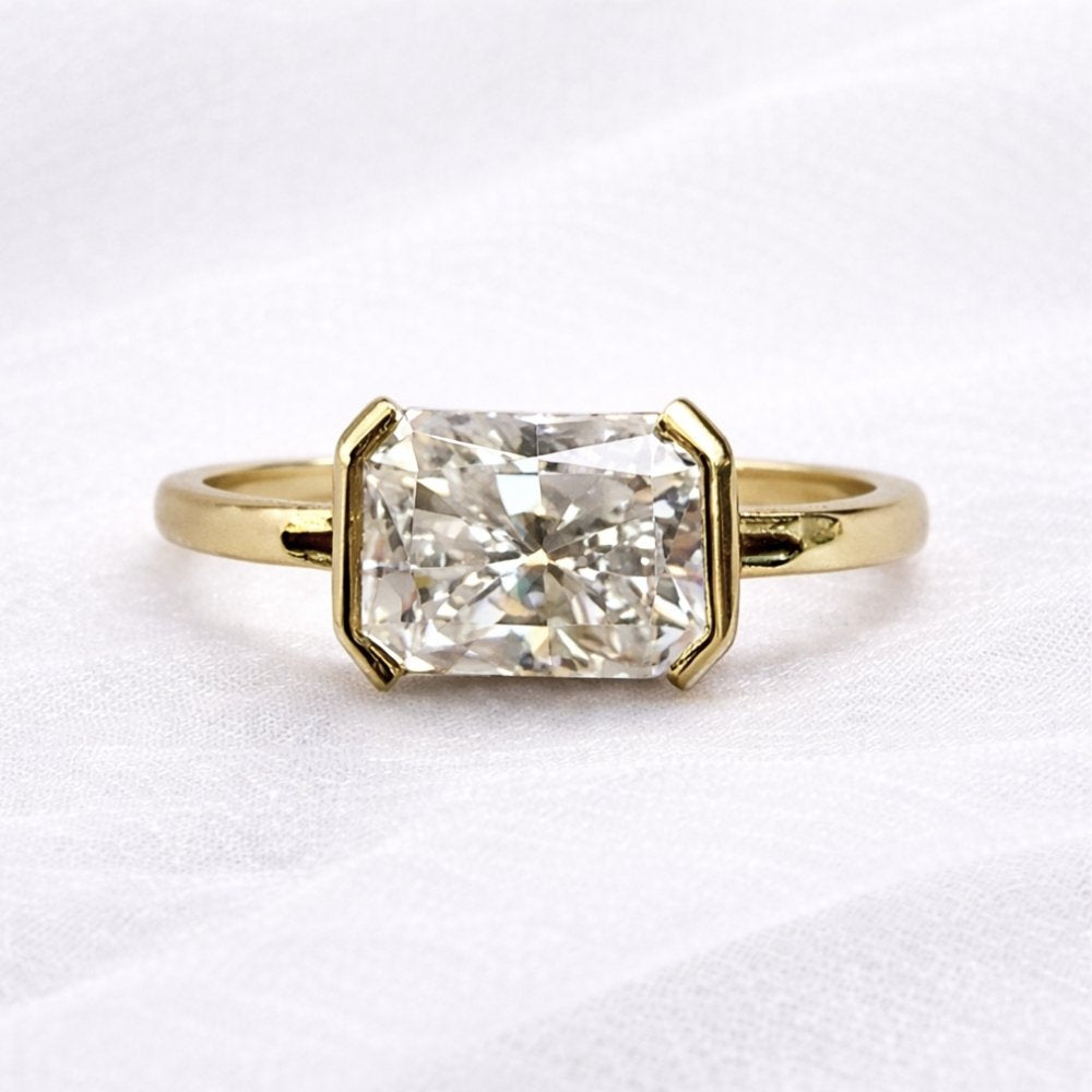 Signature Geo East West Half Bezel Radiant Cut 1.5-2ct Moissanite Ring image 4