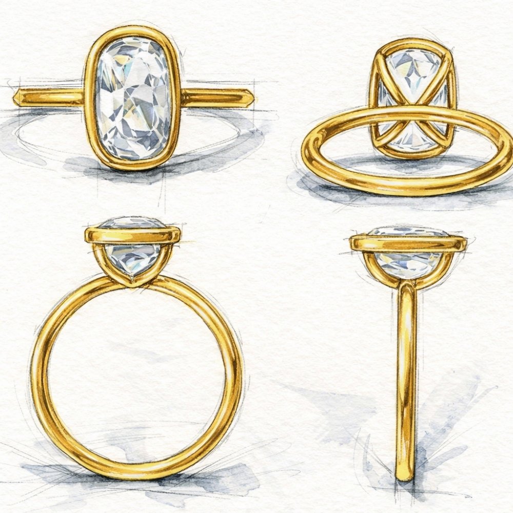 Signature Lola 4ct Elongated Cushion OMC Cut Bezel Set Ring image 7