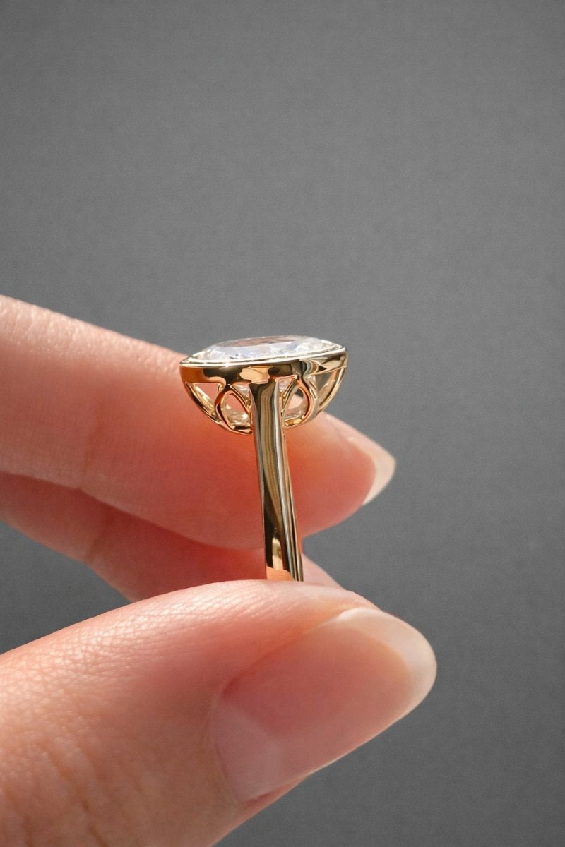 Vivienne 2.5ct Oval Cut Bezel Ring with Milgrain Detail - M & F Series image 2