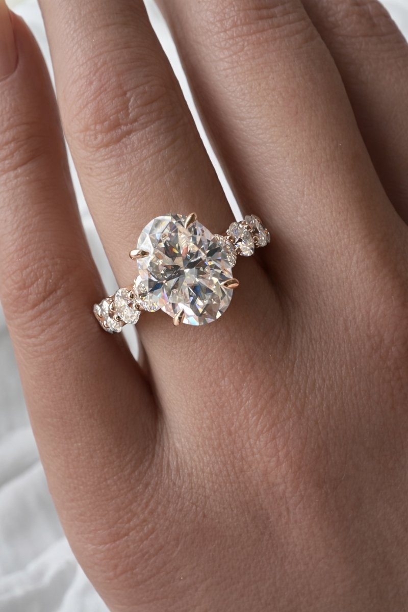 Valentina 6.1CTW Oval Cut Moissanite Engagement Ring - M and F Series image 1