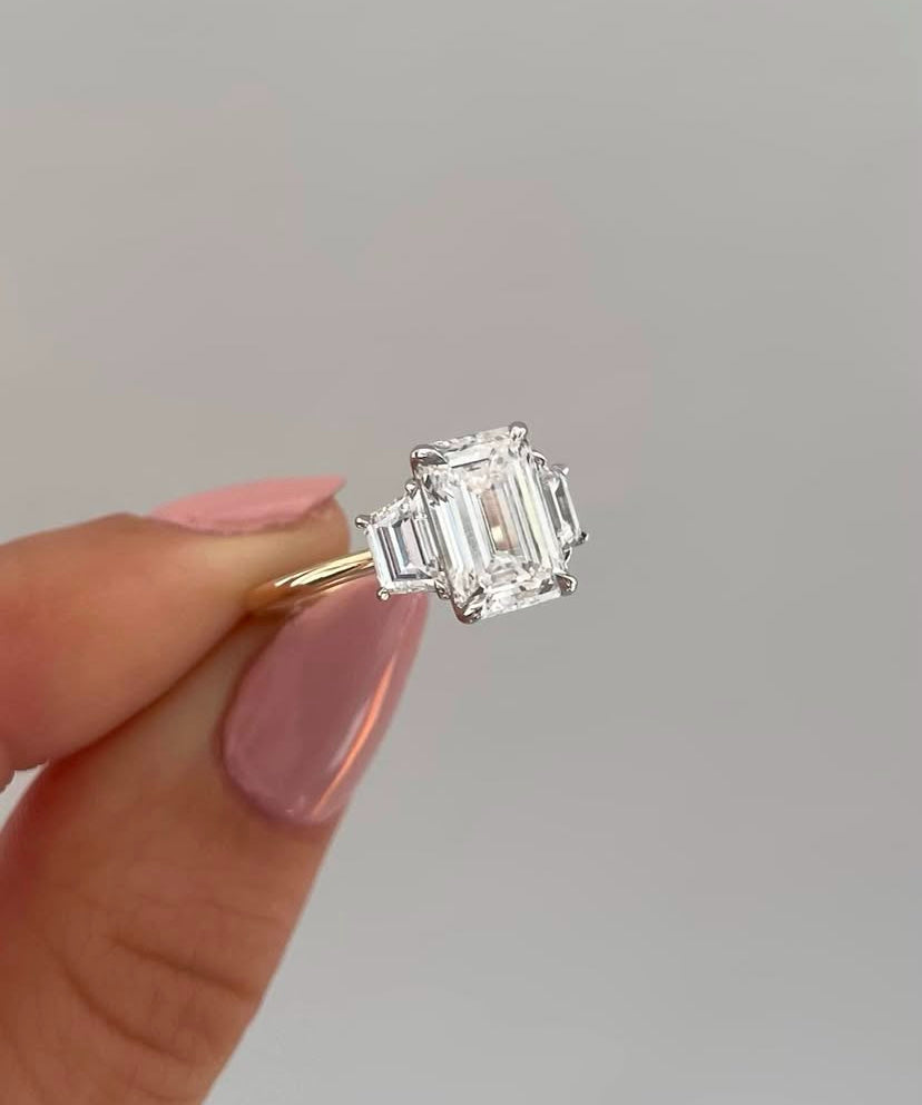 Signature Mia Emerald Cut Two Tone Trilogy 3.5-4ct Ring image 3