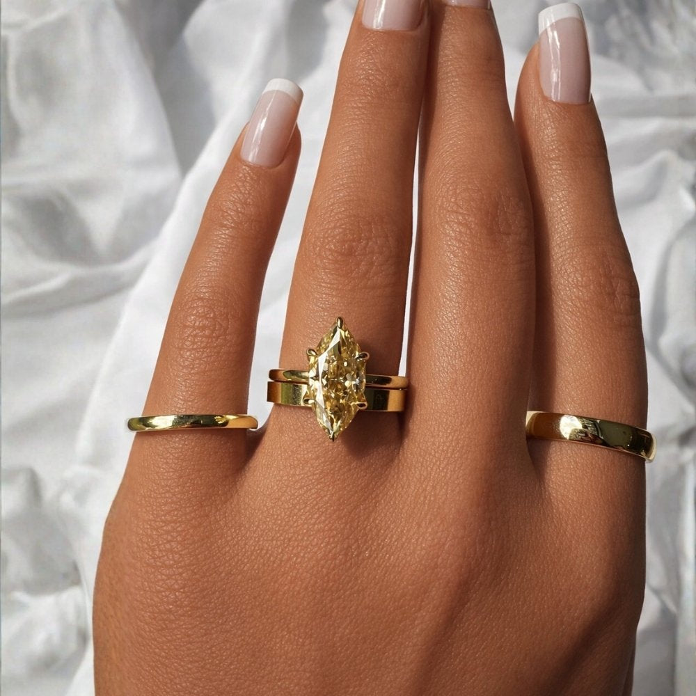 Lia 3ct Champagne Moissanite Marquise Cut Tulip Setting Ring - M & F Series image 5