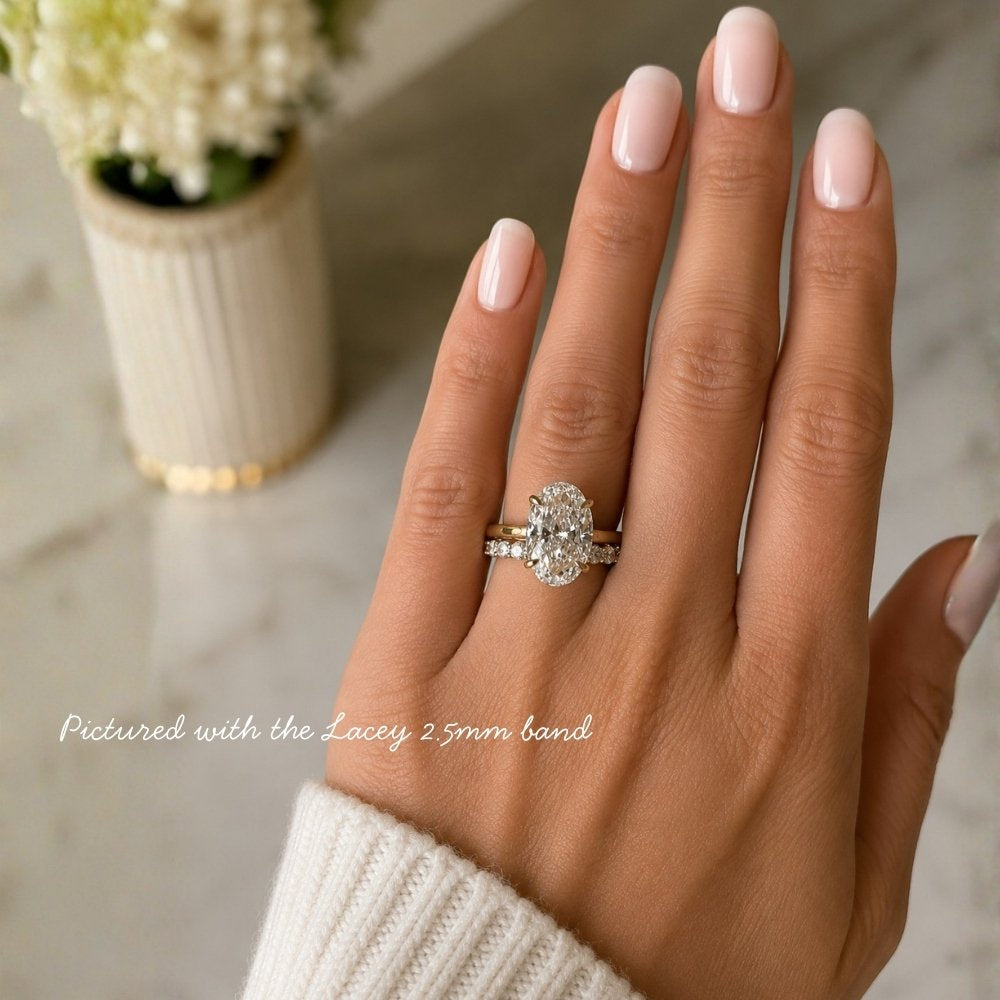 Ren 3-3.5ct Elongated Oval Cut Cathedral Tulip Basket Ring - M&F Series image 5