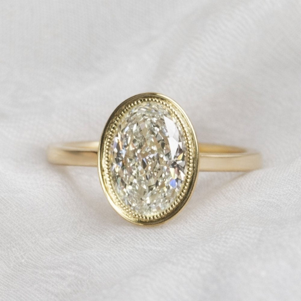 Vivienne 2.5ct Oval Cut Bezel Ring with Milgrain Detail - M & F Series image 3